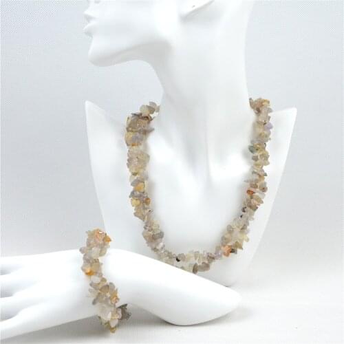 Bohemian Natural Stone Bead Choker Necklace Bracelet Women Bridal Handmade Irregular Gravel Ladies Jewelry Set Collar Party Gift