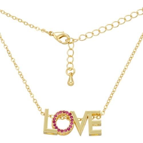 ZHUKOU 2021 NEW gold color women necklace LOVE letter pendant bead chain generous Couple necklace fashion Jewelry model:VL86
