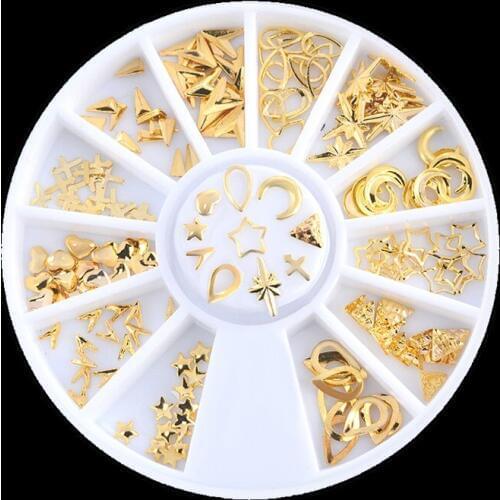 Gold Mixed 3D DIY Hollow Stars Moon Jewelry Accessories Design Metal Rivets Nail Art Decoration