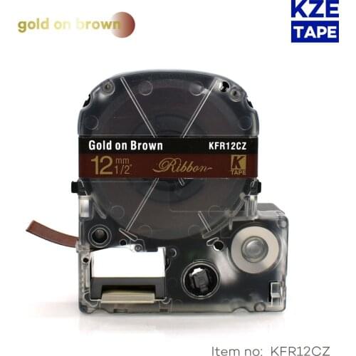 1pcs 12mm*5m black on brown Satin Label Tapes KFR12CZ label ribbon for Epson KingJim Label Printer maker LW-300 LW400