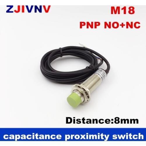 10pcs M18 PNP NO+NC capacitive proximity switch DC 4 wires Approach capacitance Sensor Cylinder distance 8mm sensor switch