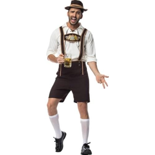 3Pcs/Set Adult Man Oktoberfest Costume German Bavarian Octoberfest Festival Beer Male Lederhosen Cosplay Halloween Party Clothes
