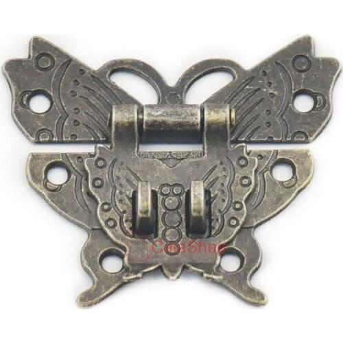 5 pcs / Lot butterfly Latch Hook Lock Catch Box Wooden 60mm x 53mm Trunk Suitcase Decorative Jewelry Gift Hasp Furniture Screws