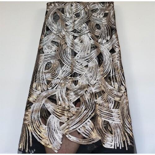 African Guipure Lace Fabeic With Sequins 5 Yards French Net Lace Fabric Nigeria Mesh Lace Fabric For Wedding Dress P002