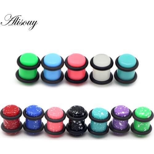 Alisouy 2pc Acrylic UV Ear Bone Plug ear Tunnel Piercing Expander Stretcher 12 color men women Body Piercing Jewelry 1.6mm-10mm