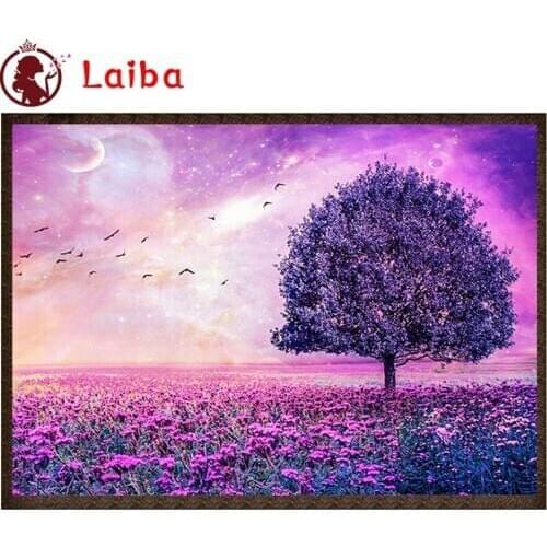 Diamond painting Natural scenery purple tree flower sea stitch cross full square round drill pattern pictures home decoration