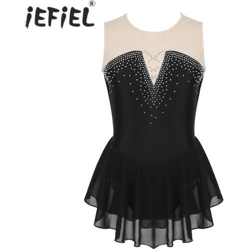 IEFiEL Kids Girls Sparkly Splice ice skating Fantasia Ballroom Dance Competition Dresses Teen Gymn Ballerina Leotard Costumes