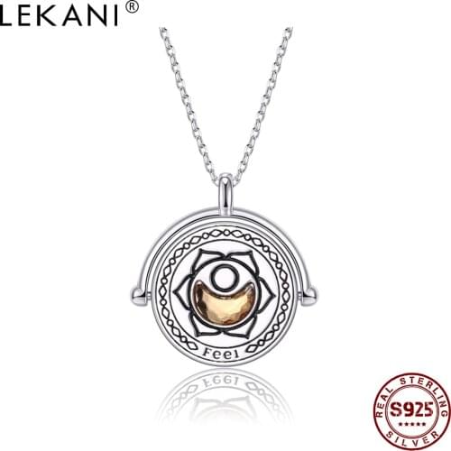 LEKANI Lovers 925 Sterling Silver Pendent Necklace Crescent Chakras Austria Crystal Orange Necklaces Festival Accessory Jewelry