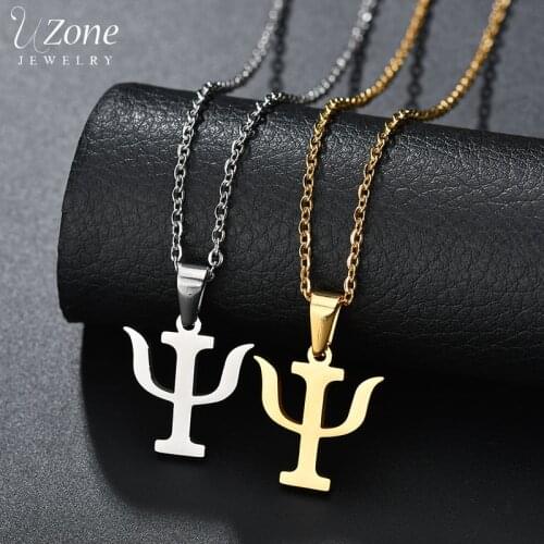UZone Simple Stainless Steel PSI Symbol Pendant Chain Necklaces for Women Greek Letter Psychology Kettings Daily Jewelry Gifts