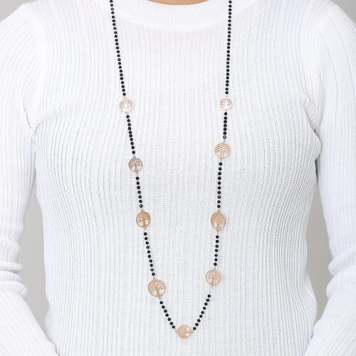 Black Crystal Beads Long Necklaces New Arrival Fashion Tree of Life Sweater Chain Necklace Women Jewelry Accessories Gift 2019