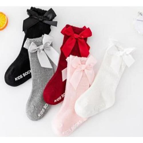Babies Legwarmers Private Pure Color Stripe Stocking Kids Girl Leg Warm Cotton Antiskid Bubble Mouth Baby Stockings Bowknet