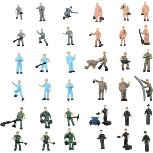 Model Train Railway Worker HO Scale People 1:87 Scale Plastic Painted Figures Multi Poses Landscape 100pcs/lot