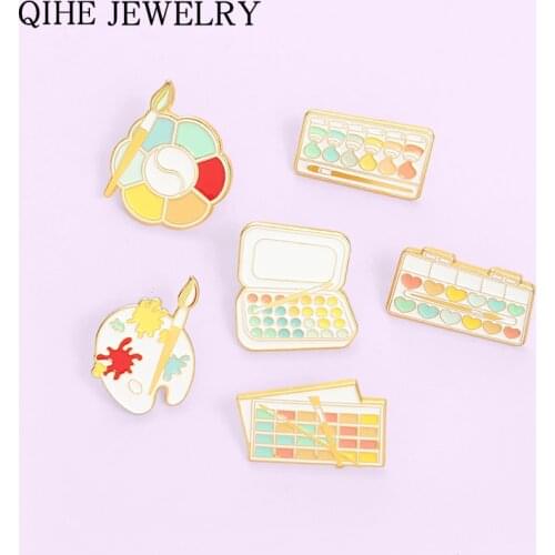 Cartoon Brush Art Oil Painting Brooches Watercolor Palette Enamel Lapel Pin Backpacks Anime Badge Jewelry for Friend Wholesale