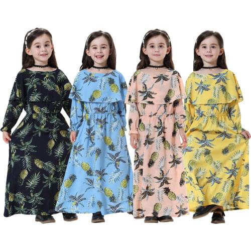 Islam Child Prayer Dress Ruffle Print Long Robe Kaftan Abaya Dubai Turkey Girls Islamic Clothing Ramadan Muslim Hijab Dresses