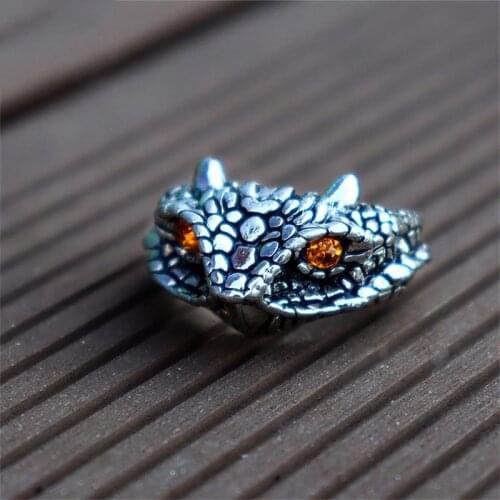 Steampunk Diamond Snake Head Ring Gothic Mens Open Ring Adjustable High Quality Accessories Brother Gift