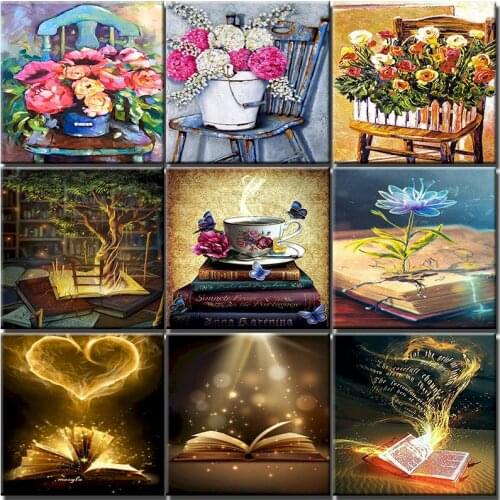 Oil Painting By Numbers Book On Canvas With Frame Handmade Drawing Paints For Adults Kit Picture Coloring By Number Flower Art