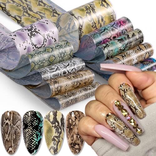 10PC Snakeskin Nail Stickers Sliders Sexy Snake Print Design Starry Transfer Decals Nail Art Decorations Adhesive Wraps Manicure
