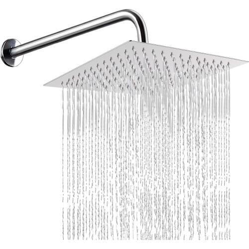 Square Stainless Steel Shower Head Bathroom Rainfall Top Sprayer High Pressure Rainshower