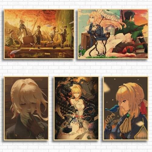 Japanese Anime Girl Violet Evergarden Wall Art Posters Kraft paper Prints Home Bar Decoration Pictures Children Room Decor
