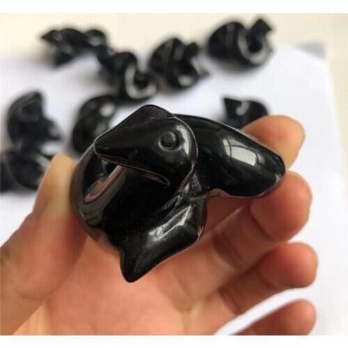 Natural hand carved black obsidian snake folk crafs healing crystals for home decoration
