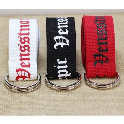 Neutral Nylon Canvas Belt Letter Printing Thai D Ring Double Buckle Unisex Belt Fashion New Brand Belts
