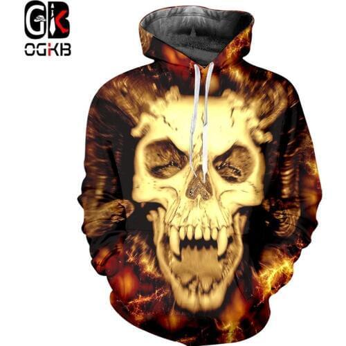 OGKB Fall Winter Women/mens Hiphop Streetwear Tracksuits Long Sleeve O-neck Pullovers Print Flame Skull 3D Sweatshirt Hoodies