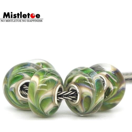 Mistletoe 925 Sterling Silver Murano Glass Rainforest Charm Bead European Jewelery 1pcs