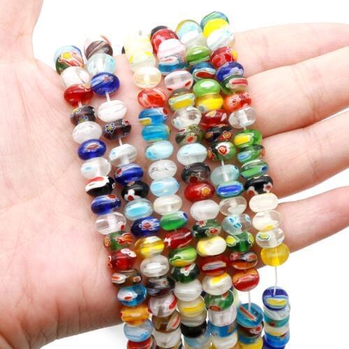 Wholesale 75pcs/lot 8*5mm Flat Round Millefiori Flower Design Glass Lampwork Beads Fashion Handwork DIY Beads For Jewelry Making