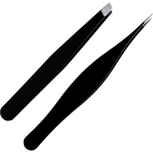 1/2Pcs Stainless Steel Black Eyebrow Tweezer Pointed Plucker Nipper Hair Remover Tweezers Brow Trimmer False Eyelash Clip Set
