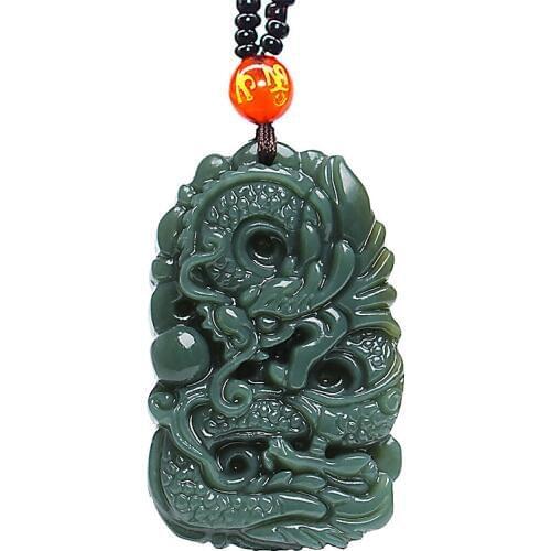 Natural Hetian Jade Dragon Pendant Necklace Charm Jewellery Fashion Accessories Hand-Carved man and woman Luck Amulet Gifts