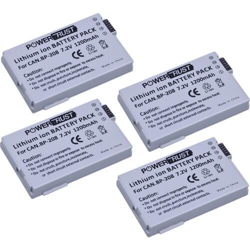 PowerTrust 4x BP-208 BP 208 Rechargeable Battery for Canon DC10 DC19 DC20 DC21 DC22 DC40 DC50 DC51 DC95 DC100 DC200 DC201 DC210