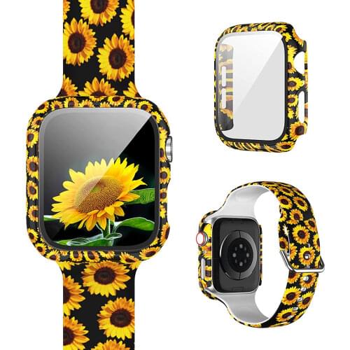 Printed Pattern Strap+Case For Apple Watch Band 42mm 38mm 40mm 44mm Sport Silicone Strap For iWatch Series 6 SE 5 4 3 2 Bracelet