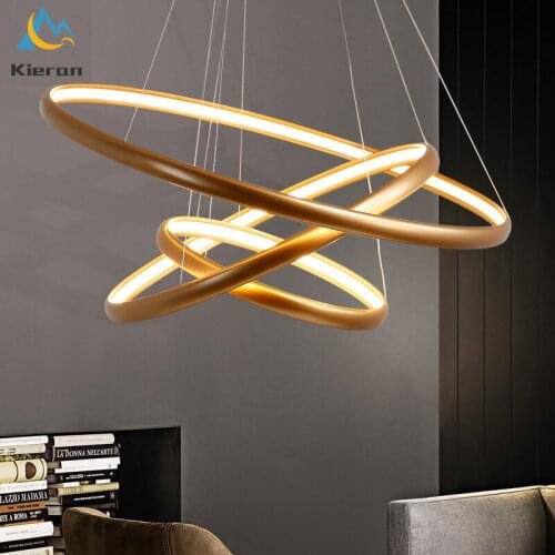 Modern Simple High-light Acrylic LED Ring Chandelier Dining Room Bedroom Iron Art Pendant Lights Living Room Decor Pendant Lamps