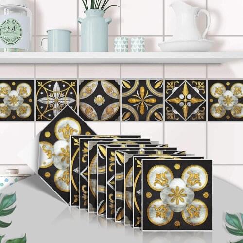 Modern Tiles Stickers Waterproof Marble Black Gold Wall Papers Home Decor Luxury Decals Adhesive Kitchen Waist Lines Oil-proof