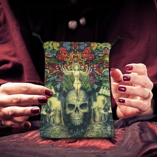 Tarot Card Storage Bag Velvet Printed Game Card Drawstring Package Oracle Card Divination Accessories Board Game Card Bag