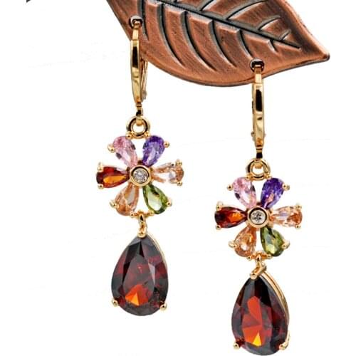 Trendy Dangle drop Earrings for Womens earrings white stone Gold flower Earrings Trendy Jewelry for wedding Gift accessories