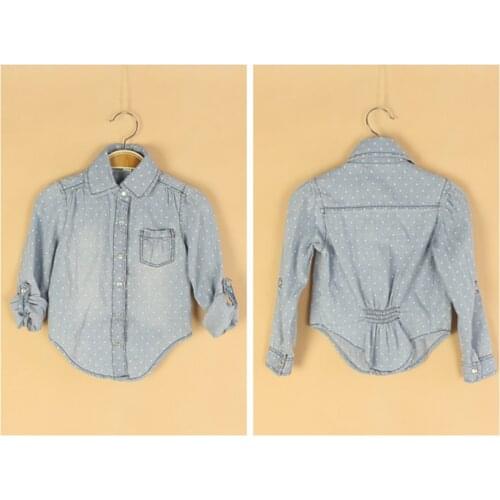 Baby Girls Spring Autumn Denim Blouses Girls Polka Dot-print Blouse Child Cotton Denim Shirts Long Sleeve Blouses