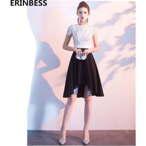 Vintage Short Sleeve Short Prom Dresses 2020 Vestido De Festa O-Neck White And Black Prom Dress Formal Party Gowns For Women
