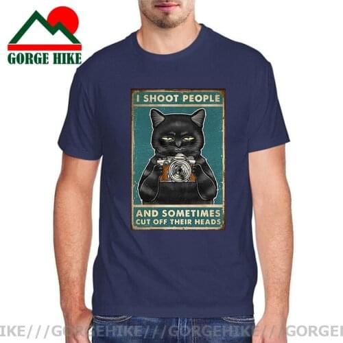Vintage Cartoon I Shoot People Cat Photographer T Shirts Novelty But Sometimes Cut Off Their Heads T-Shirts Cat Lovers Tee Shirt