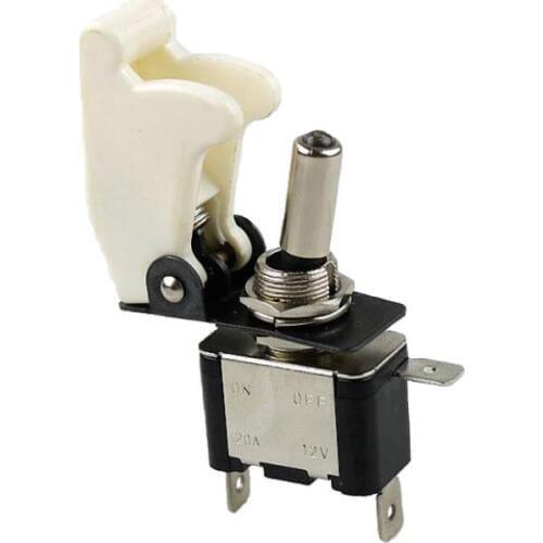 Auto Car Boat Truck Illuminated Led Toggle Switch With Safety Aircraft Flip Up Cover Guard white 12V20A SS