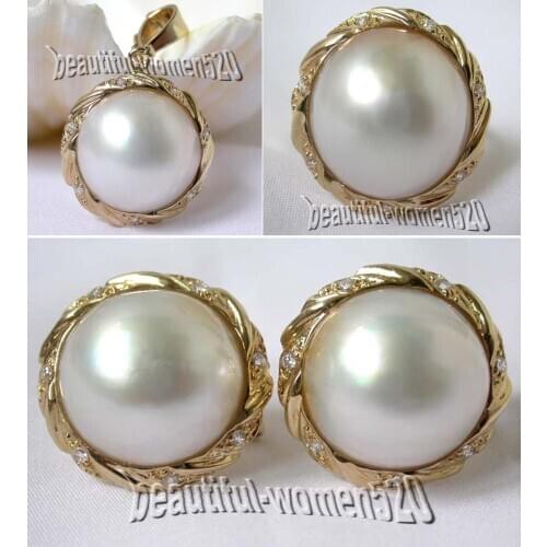 Z826 RARE 20mm South Sea white Mabe pearl silver earring Ring Pendant 925silver 14kt
