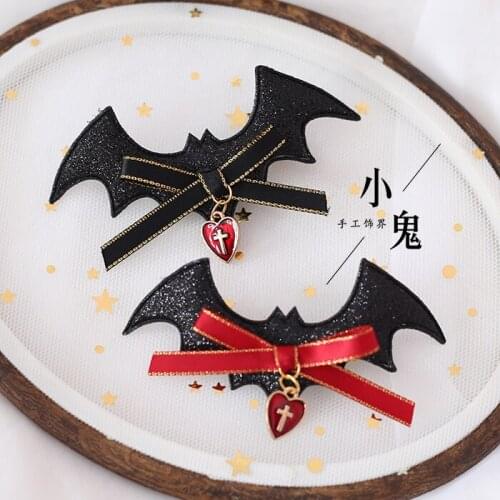 BAT Demon Barrettes Side Clip Halloween Cross Black Wing Lolita Lolit a Pair of Hairclips Gothic