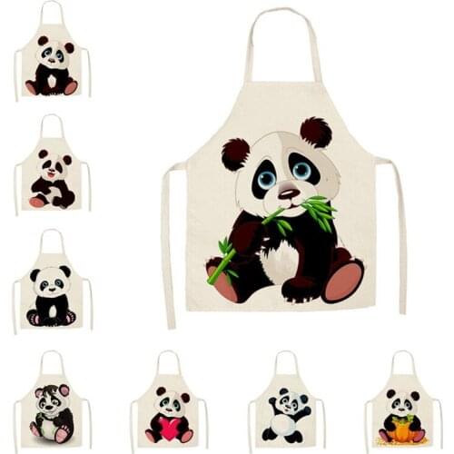 1Pcs Kitchen Apron Cartoon Panda Printed Sleeveless Cotton Linen Aprons for Men Women Home Cleaning Tools 55*68cm