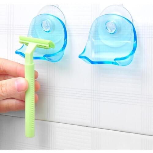 1Pcs Clear Blue Plastic Super Suction Cup Razor Rack Holder Shaver Bathroom Hot Set Suction Bathroom Razor Cup A6E0