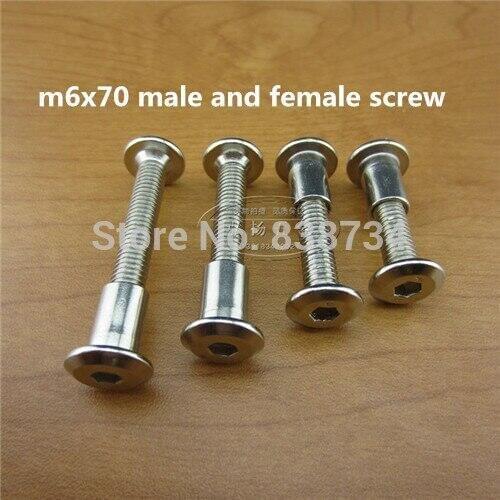 10 sets m6*70 teel with nickel hex drive male and female connector screw kitchen furniture cabinet connectors