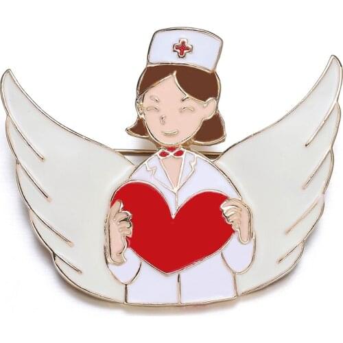 20 pcs Nurse Pin Hospital Nurse with Heart Angle Wing Brooch RN Gift Medicine Jewelry Medical Student Graduation Gift Wholesale