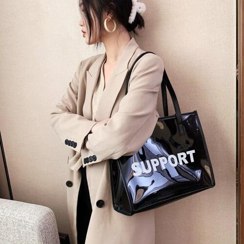 2021 New Fashion Jelly Clear Transparent Shoulder Bags for Women Zipper Large Capacity Pouch Shopping Composite Tote Bag Handbag