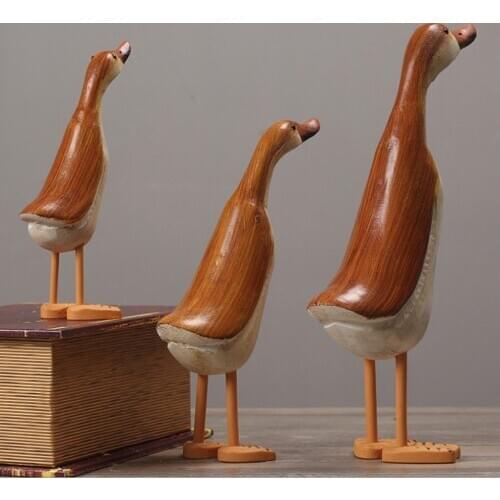 3pcs/set Painted Duck Statues Garden Yard Lawn Decor Hand Made Wooden Crafts