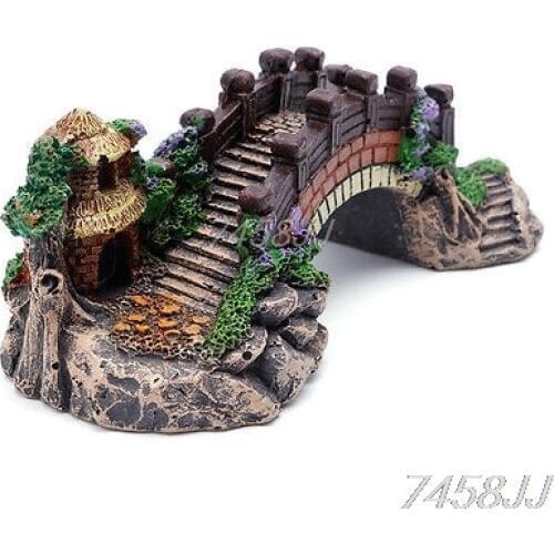 Aquarium Decoration Fish Tank Bridge Landscape Ornaments Pavilion Tree Resin New G03 Drop ship