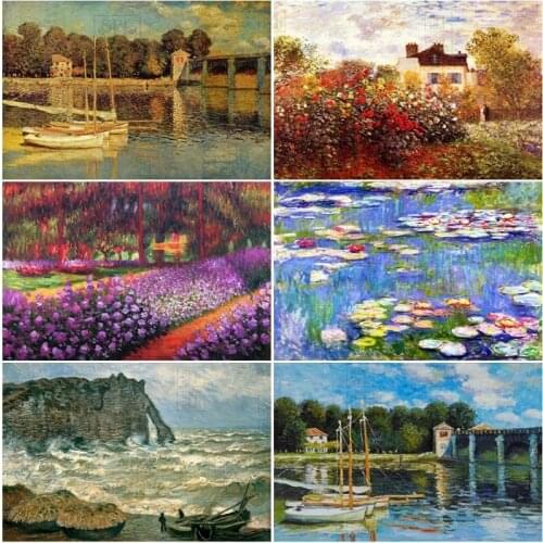 Diamond Famous Oil Painting Monet Scenery 5D Diy Full Square Round Embroidery Painting Rhinestone Home Decoration Art Craft Sets